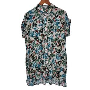 Lost + Wander Tropical Monstera Floral Rayon Button Down Dress M/L‎ Vacation